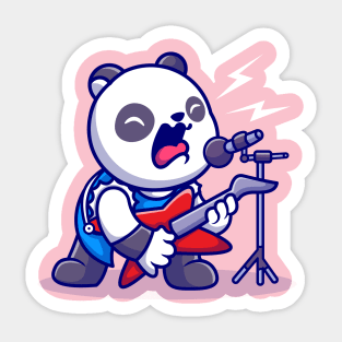 Cute Panda Rocker With Guitar Cartoon Sticker